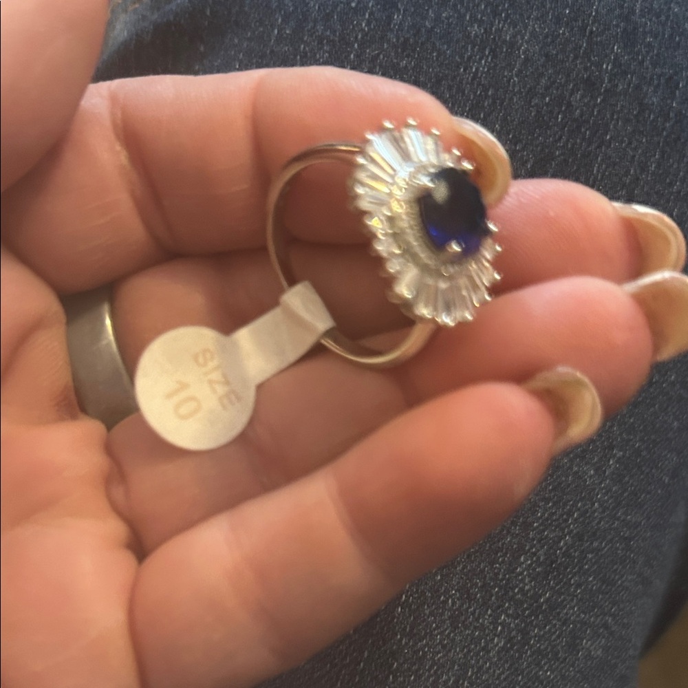 Blue Sapphire-Style Halo Ring for Women - Size 10